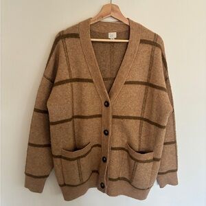 Oversized Brown Tan Plaid Cardigan with Pockets